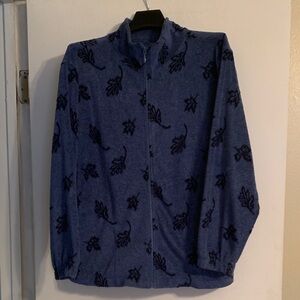 Gray Leaf Pattern Fleece Jacket